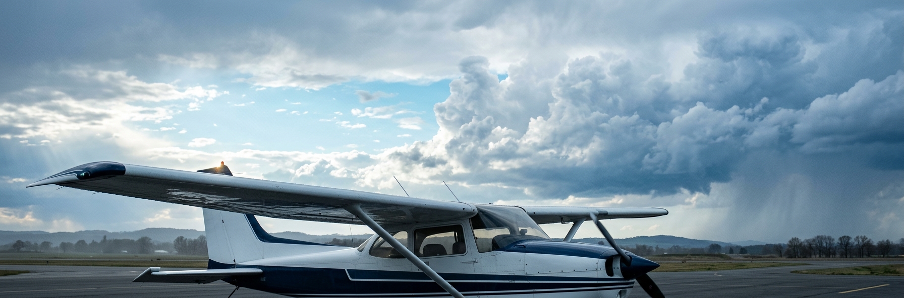 GA Cessna on Ramp with Weather